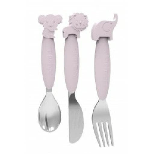 CUILLERE COUTEAU FOURCHETTE SILICONE ROSE