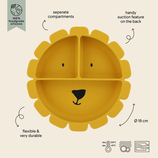 ASSIETTE AVEC VENTOUSE EN SILICONE ET COMPARTIMENTS - MR LION